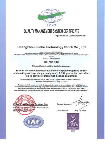 China Changzhou Junhe Technology Stock Co.,Ltd zertifizierungen